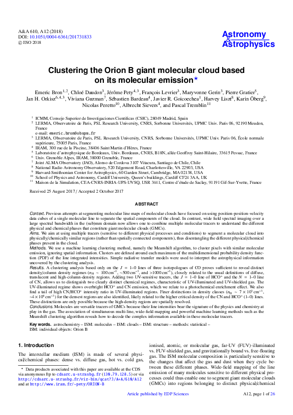 (PDF) Clustering the Orion B giant molecular cloud based on its ...