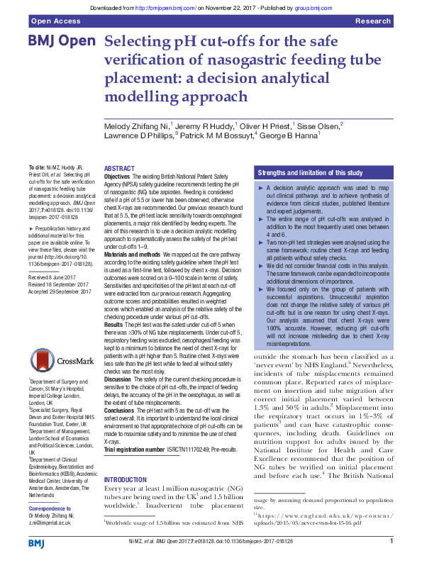 (PDF) Selecting pH cutoffs for the safe verification of nasogastric