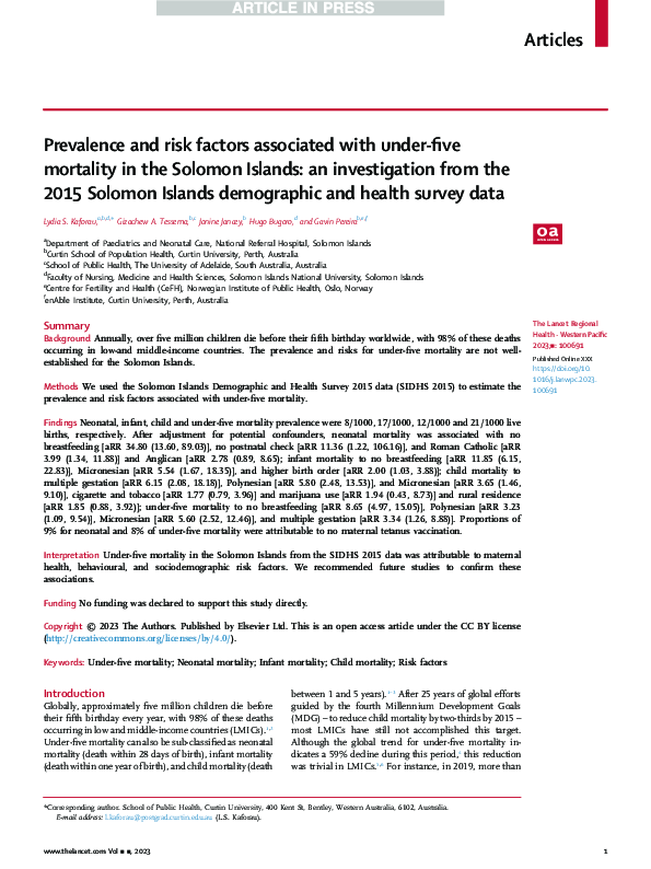 (PDF) Prevalence and risk factors associated with under-five mortality ...