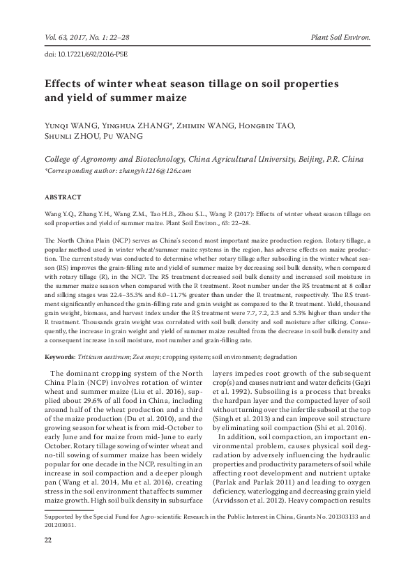 (PDF) Effects of winter wheat season tillage on soil properties and ...