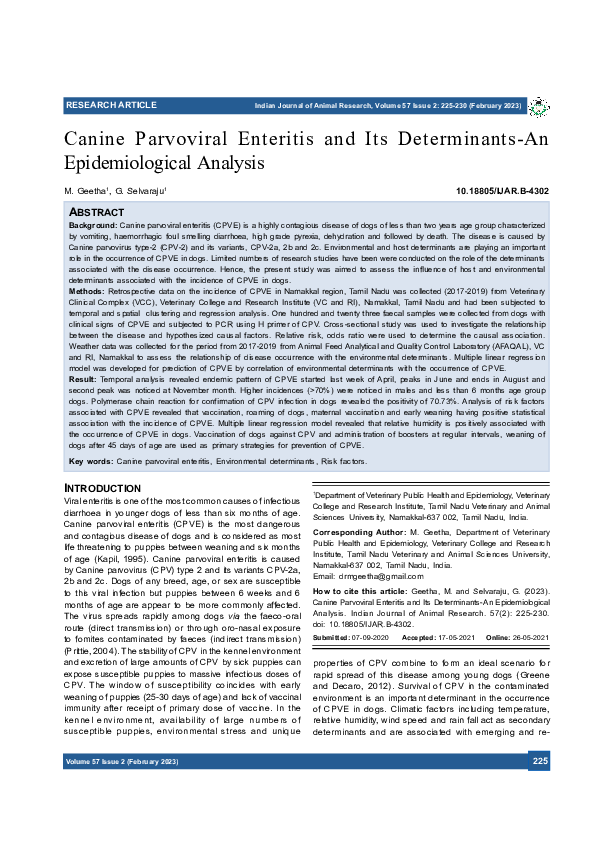 (PDF) Canine Parvoviral Enteritis and Its Determinants-An ...