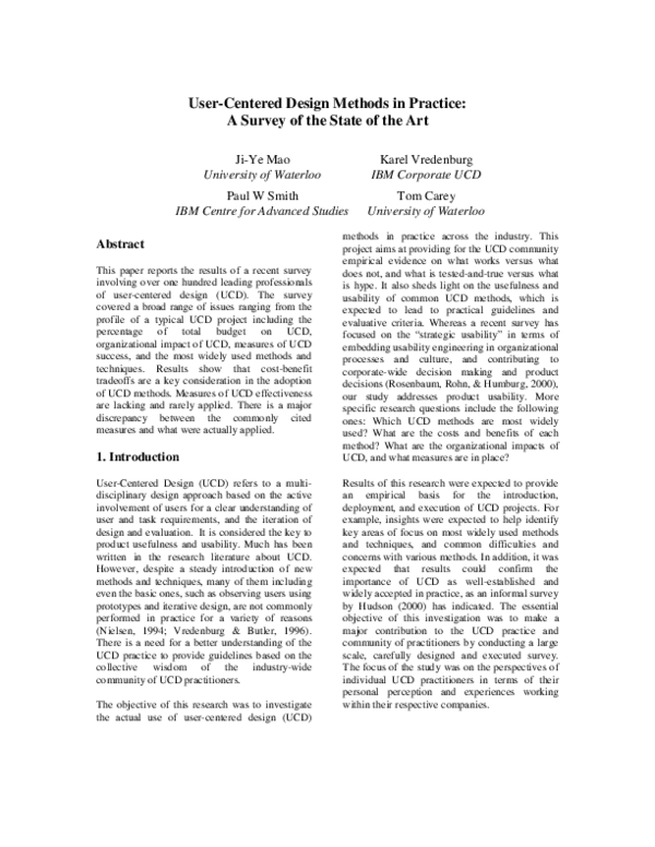 (PDF) User-centered design methods in practice: a survey of the state ...