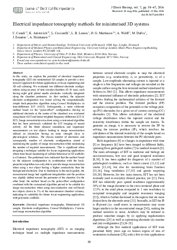 (PDF) Electrical impedance tomography methods for miniaturised 3D systems