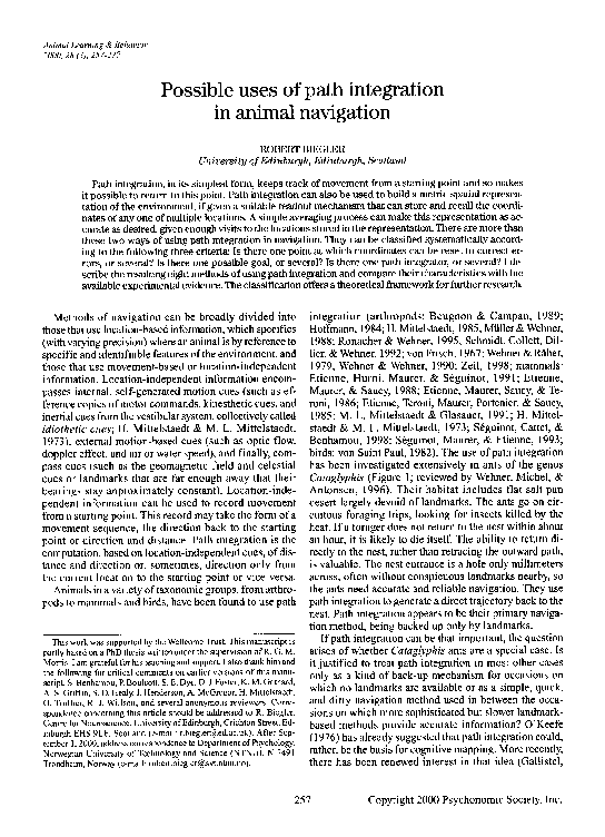(PDF) Possible uses of path integration in animal navigation