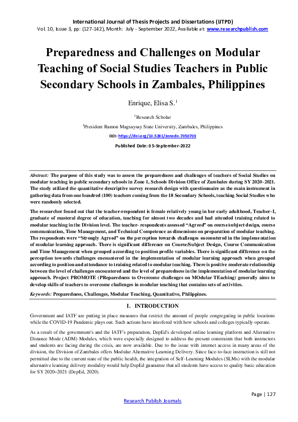 (PDF) Preparedness and Challenges on Modular Teaching of Social Studies ...