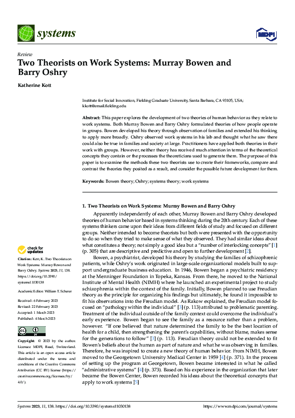 (PDF) Two Theorists on Work Systems: Murray Bowen and Barry Oshry