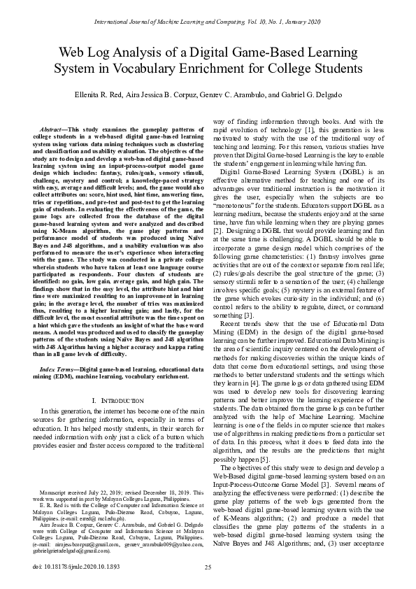 (PDF) Web Log Analysis of a Digital Game-Based Learning System in ...