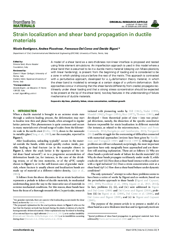 (PDF) Strain Localization and Shear Band Propagation in Ductile Materials