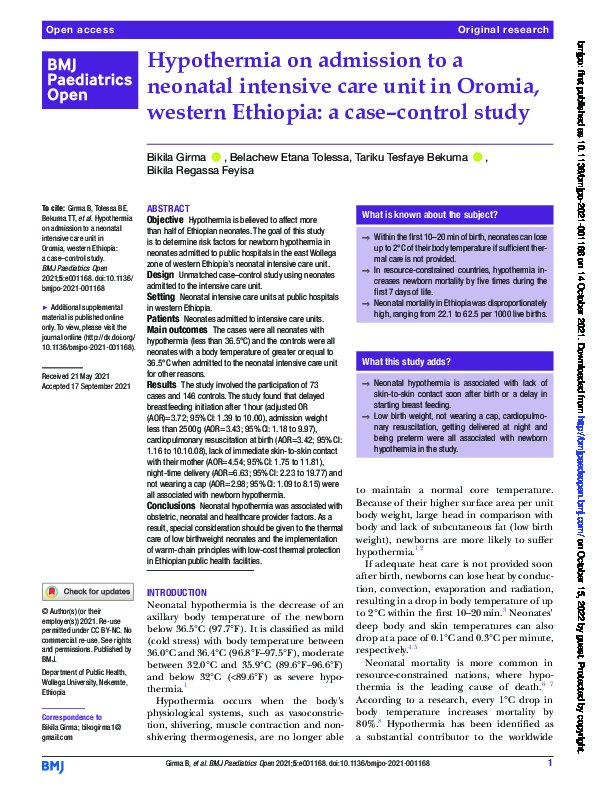 (PDF) Hypothermia on admission to a neonatal intensive care unit in ...