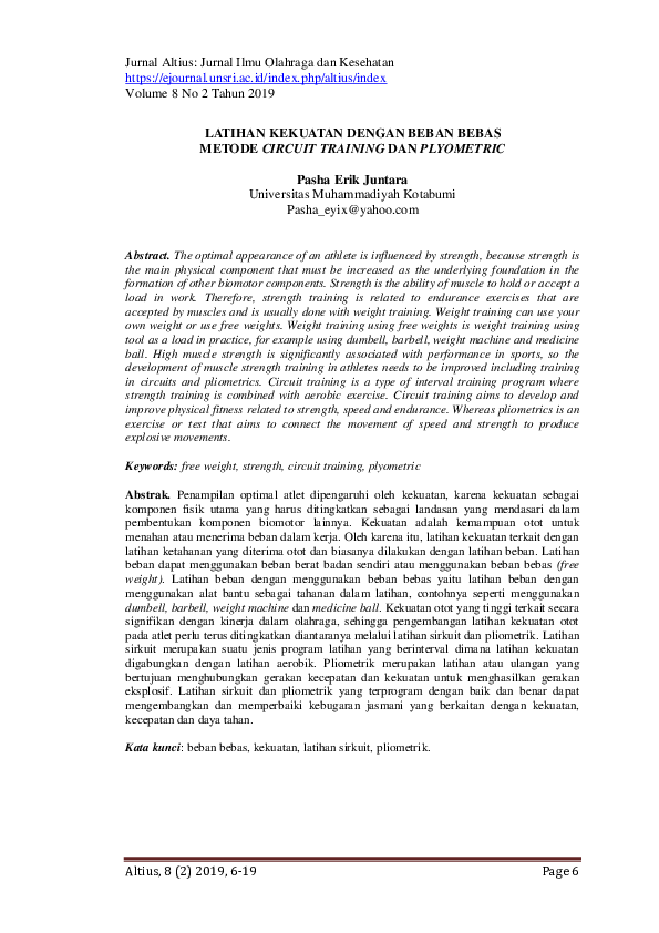 (PDF) Latihan Kekuatan Dengan Beban Bebas Metode Circuit Training Dan