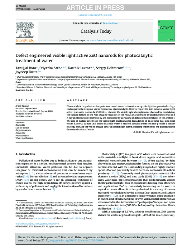 (PDF) Defect engineered visible light active ZnO nanorods for ...