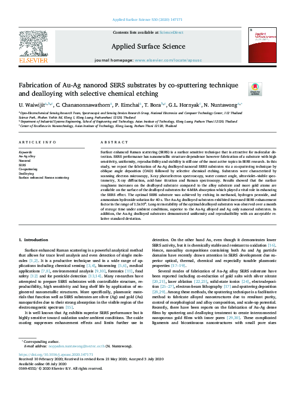 (PDF) Fabrication of Au-Ag nanorod SERS substrates by co-sputtering ...
