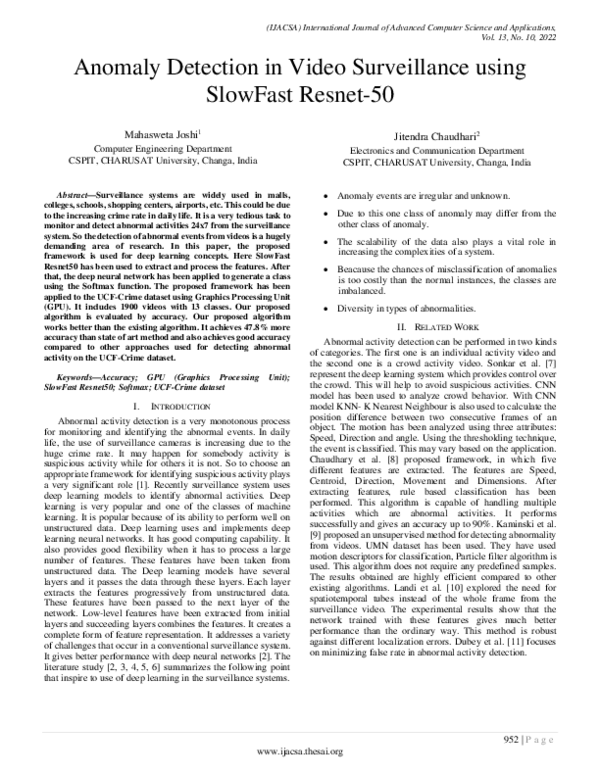 (PDF) Anomaly Detection in Video Surveillance using SlowFast Resnet-50