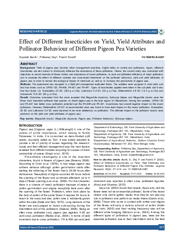 (PDF) Effect of Different Insecticides on Yield, Yield Attributes and Pollinator Behaviour of
