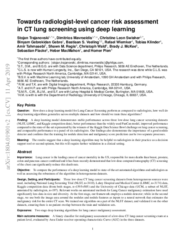 (PDF) Towards radiologist-level cancer risk assessment in CT lung ...