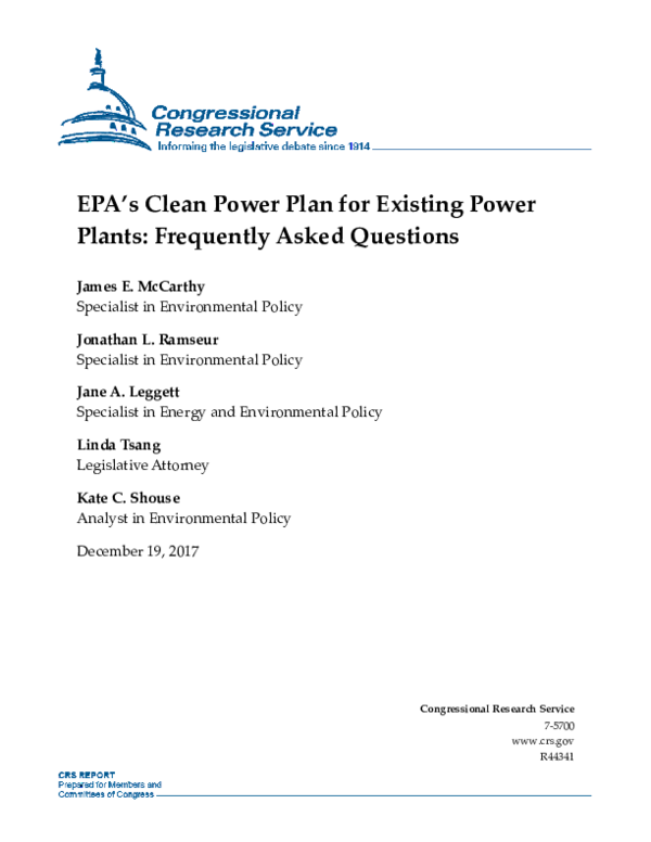 (PDF) EPA's Clean Power Plan for Existing Power Plants: Frequently ...