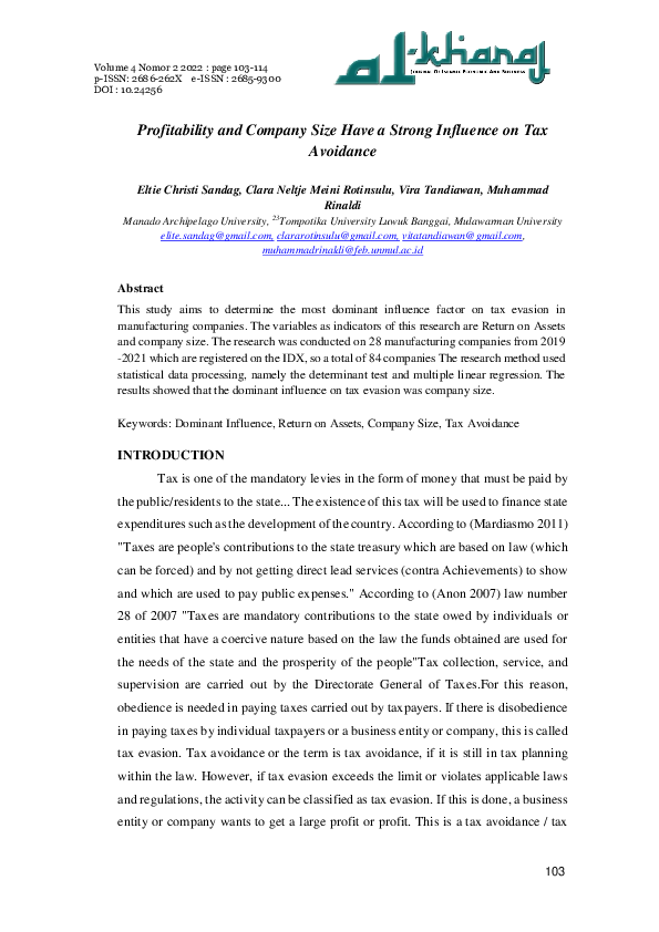 (PDF) Profitability and Company Size Have a Strong Influence on Tax ...