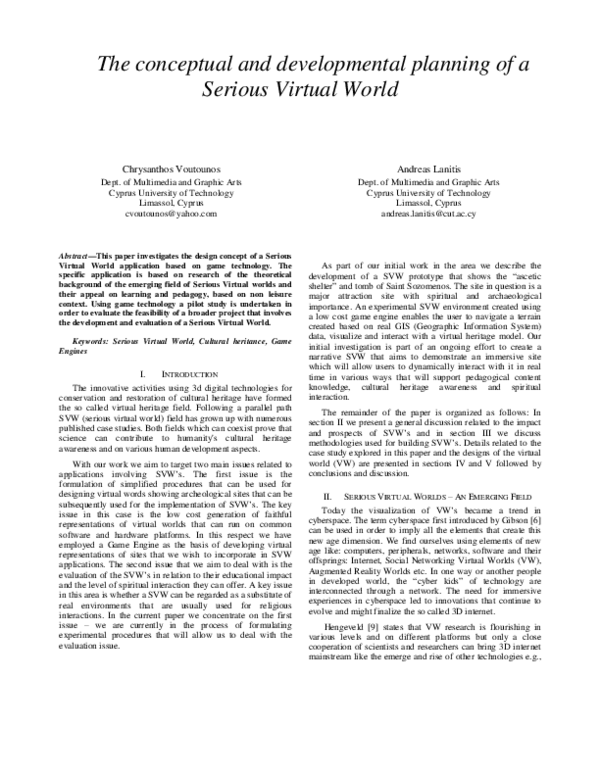 (PDF) The conceptual and developmental planning of a Serious Virtual World