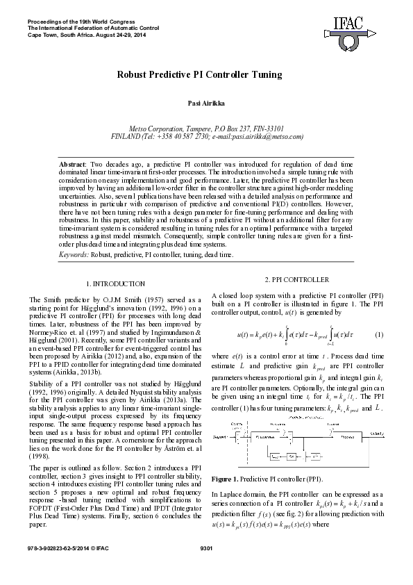(PDF) Robust Predictive PI Controller Tuning