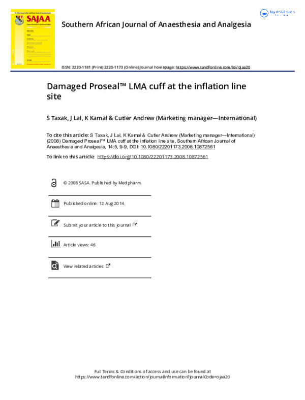 (PDF) Damaged Proseal™ LMA cuff at the inflation line site Kirti