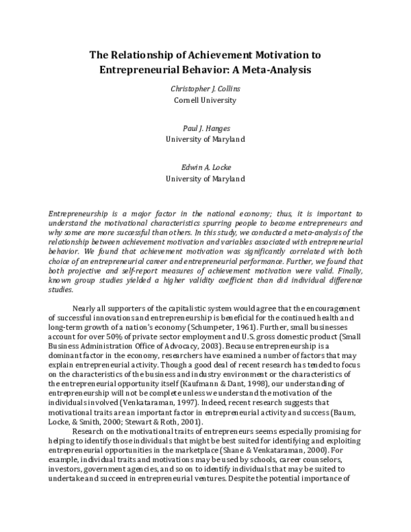 (PDF) The Relationship of Achievement Motivation to Entrepreneurial ...