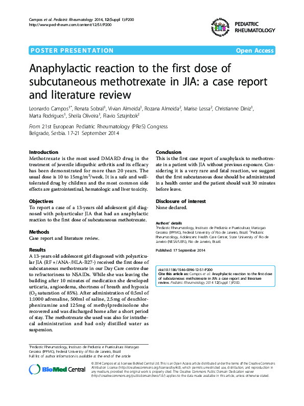 (PDF) Anaphylactic reaction to the first dose of subcutaneous