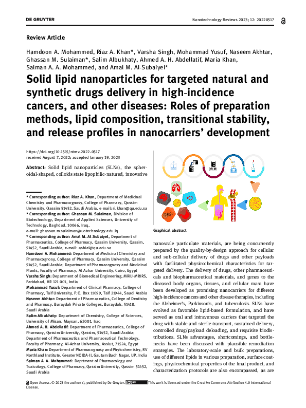(PDF) Solid lipid nanoparticles for targeted natural and synthetic ...