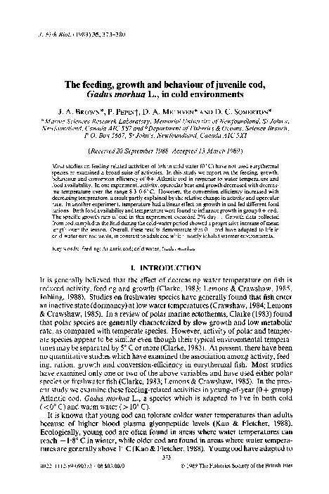 (PDF) The feeding, growth and behaviour of juvenile cod, Gadus morhua L ...