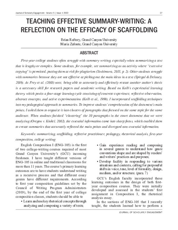 (PDF) Teaching Effective Summary-Writing: A Reflection on the Efficacy ...