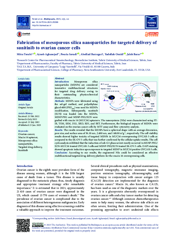 (PDF) Fabrication of mesoporous silica nanoparticles for targeted ...
