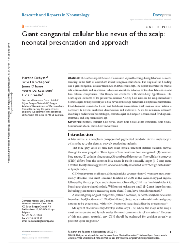 (PDF) Giant congenital cellular blue nevus of the scalp neonatal