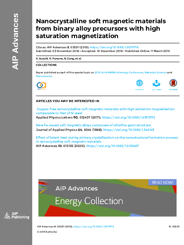 PDF) Nanocrystalline soft magnetic materials from binary alloy 