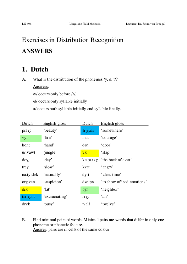 (PDF) Exercises in Distribution Recognition - ANSWERS