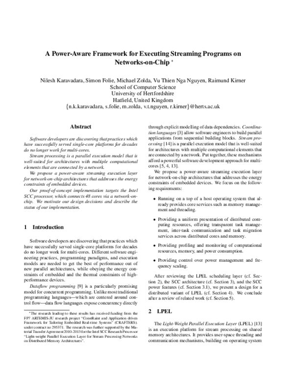 (PDF) A Power-Aware Framework for Executing Streaming Programs on ...