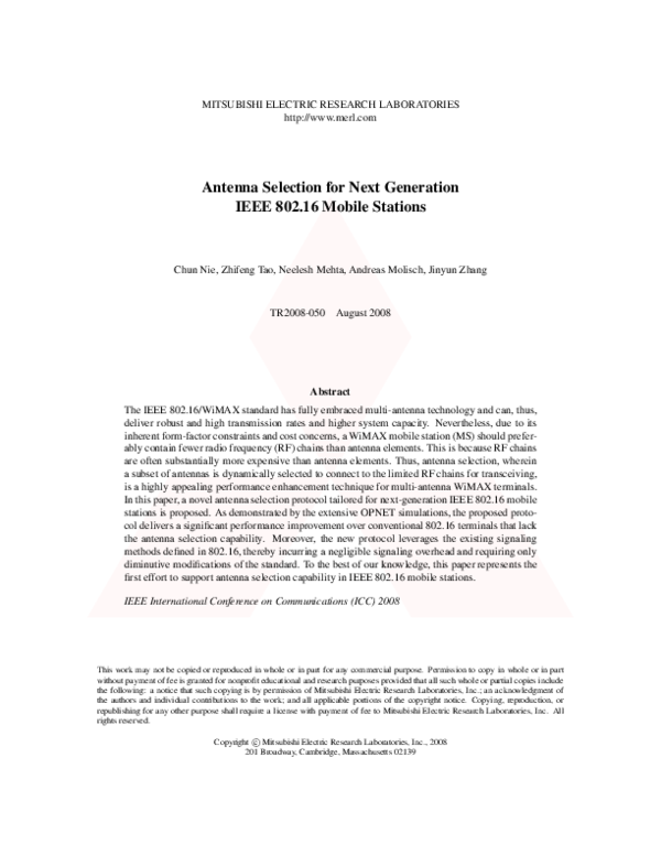 (PDF) Antenna Selection for Next Generation IEEE 802.16 Mobile Stations