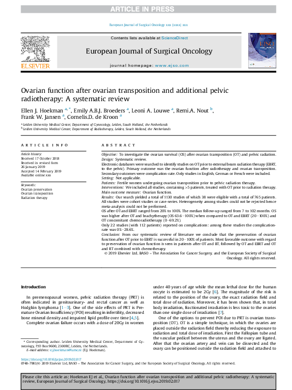 (PDF) Ovarian function after ovarian transposition and additional ...