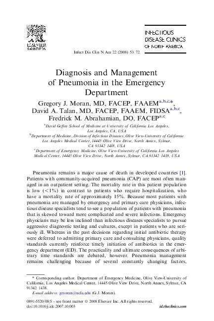 (PDF) Diagnosis and Management of Pneumonia in the Emergency Department
