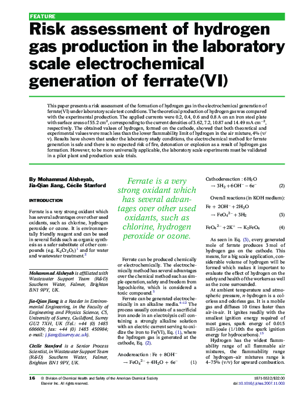 (PDF) Risk assessment of hydrogen gas production in the laboratory ...