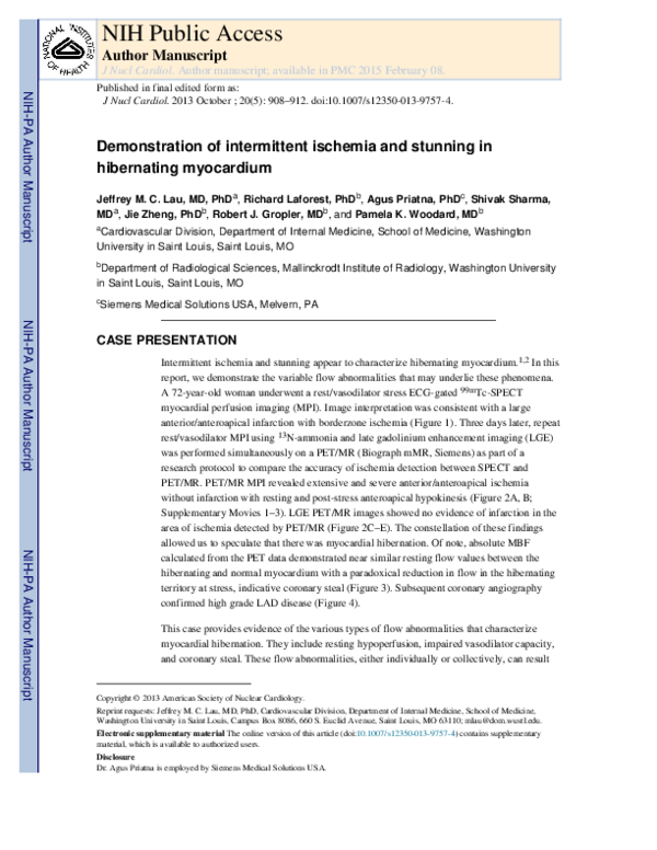  PDF Demonstration Of Intermittent Ischemia And Stunning In