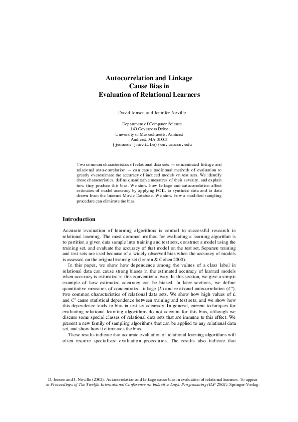 (PDF) Autocorrelation and Linkage Cause Bias in Evaluation of