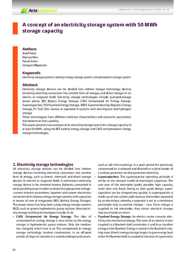 (PDF) A concept of an electricity storage system with 50 MWh storage