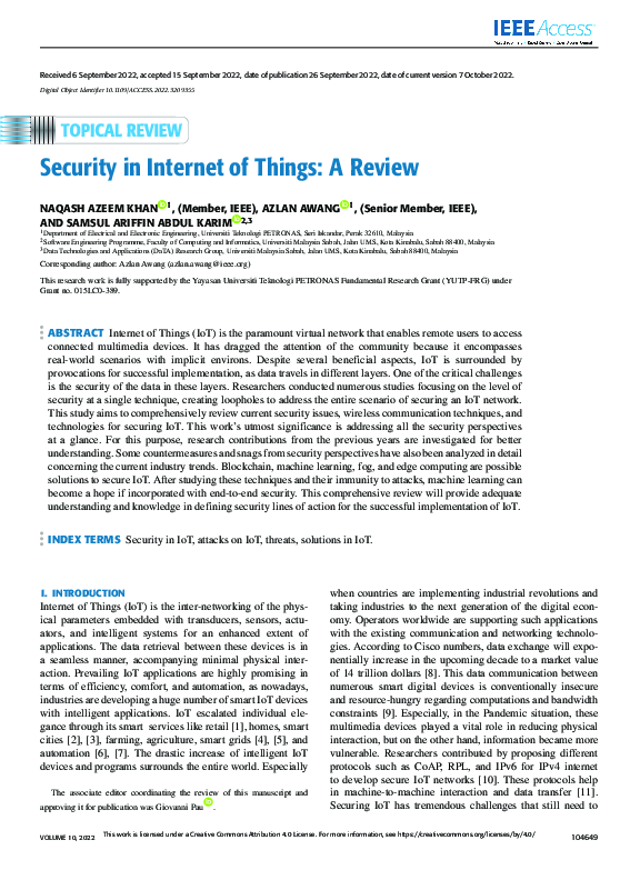 (PDF) Security in Internet of Things: A Review