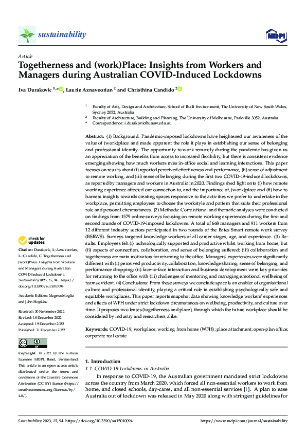 (PDF) Togetherness and (work)Place: Insights from Workers and Managers ...