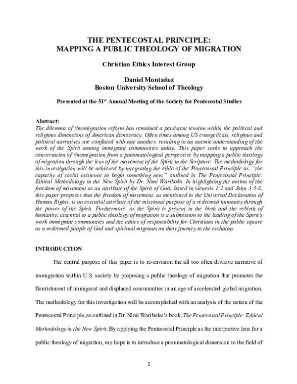(PDF) The Pentecostal Principle: Mapping a Public Theology of Migration