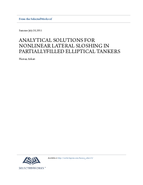(PDF) Analytical Solutions for Nonlinear Lateral Sloshing in Partially ...