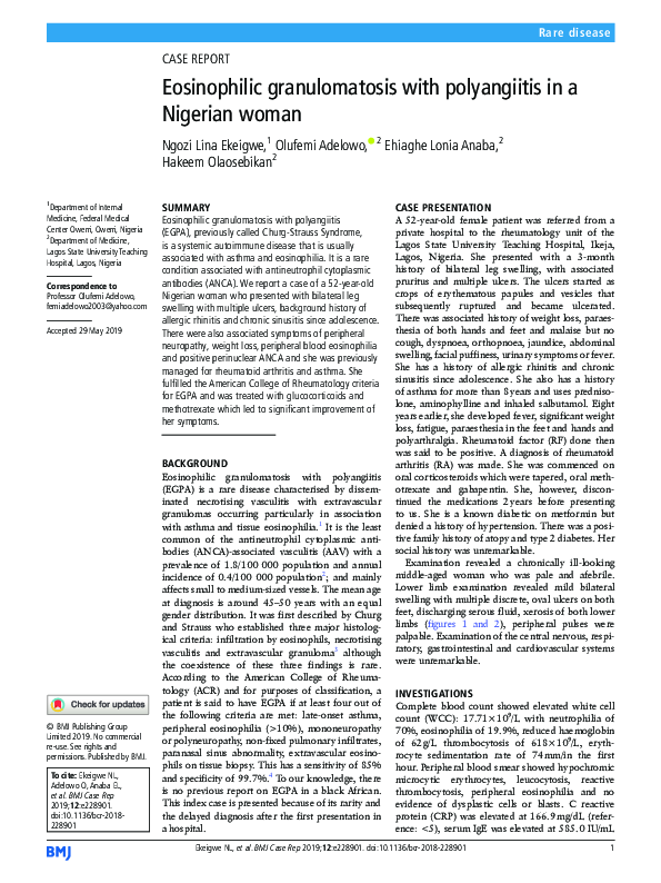 (PDF) Eosinophilic granulomatosis with polyangiitis in a Nigerian woman
