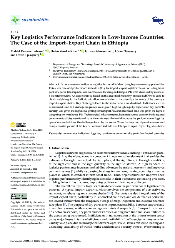 (PDF) Key Logistics Performance Indicators in Low-Income Countries: The ...