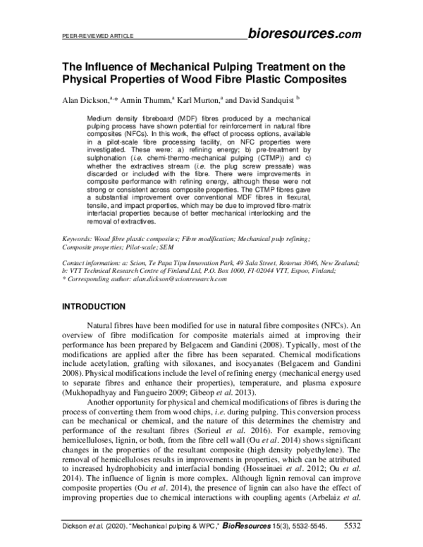 (PDF) The influence of mechanical pulping treatment on the physical properties of wood fibre