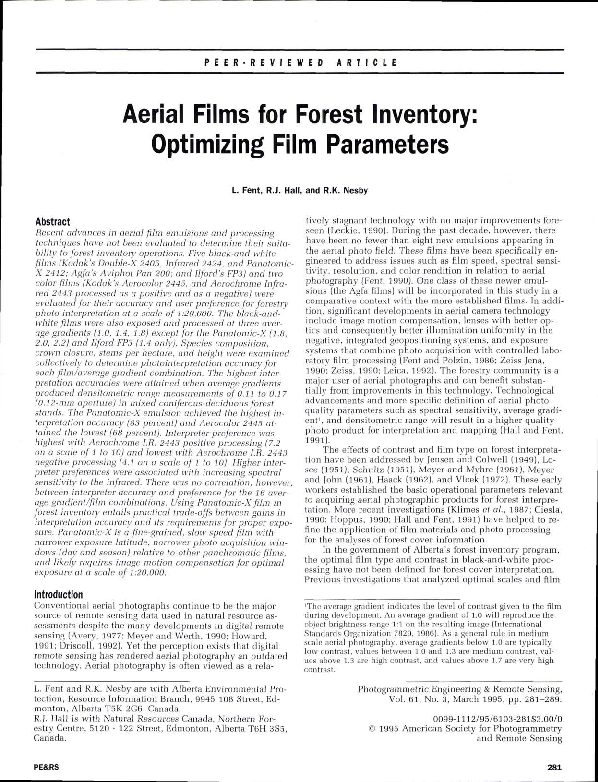 (PDF) Aerial Films for Forest Inventory: 0ptimizing Film Parameters