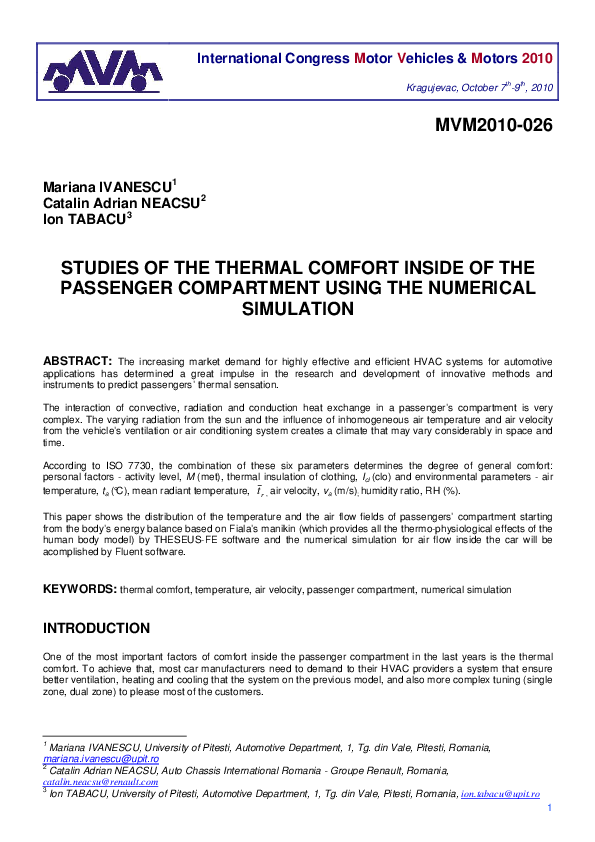 (PDF) Studies of the Thermal Comfort Inside of the Passenger ...